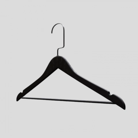 Siyah Ahşap Nikel Lama Kancalı Elbise Pantolon Askısı