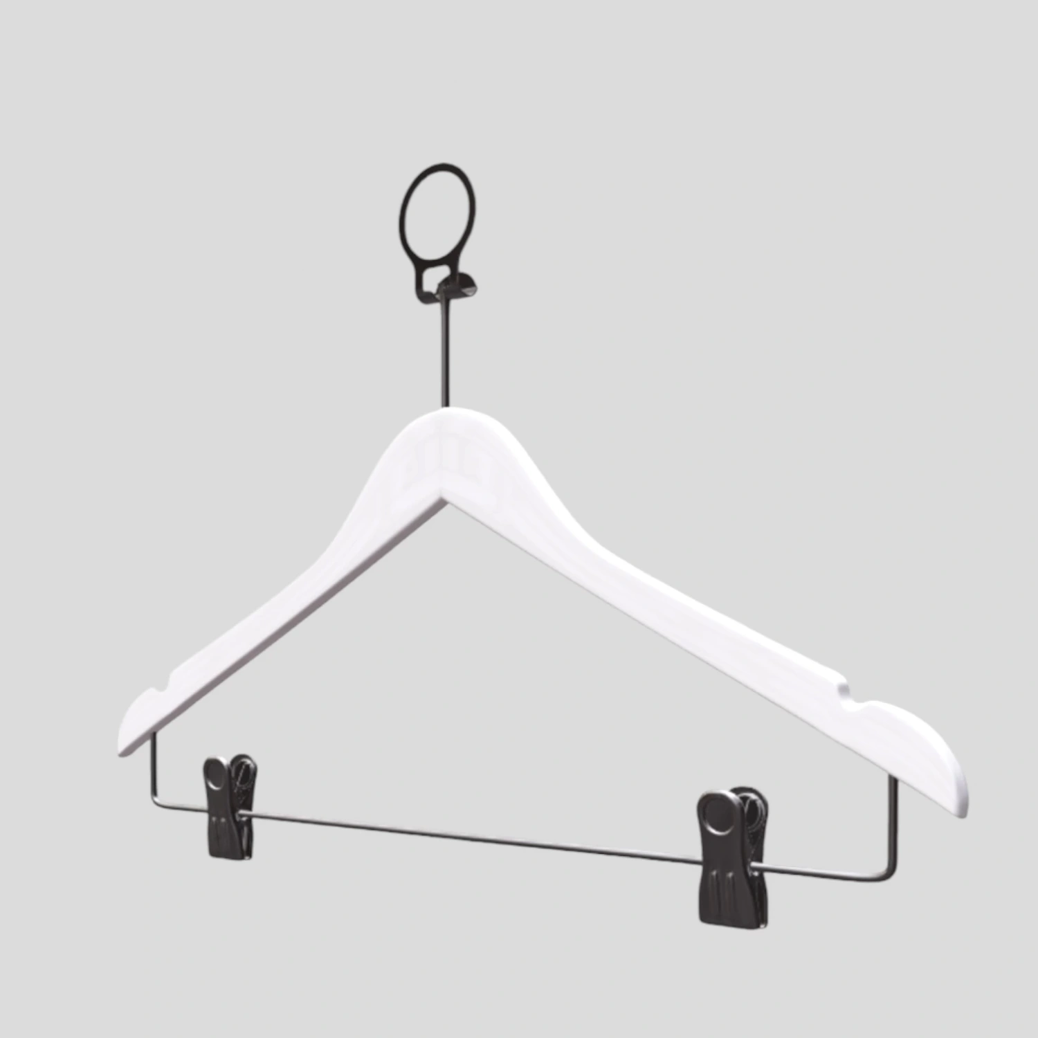 Beyaz Ahşap Otel Elbise Pantolon Askısı Mandallı