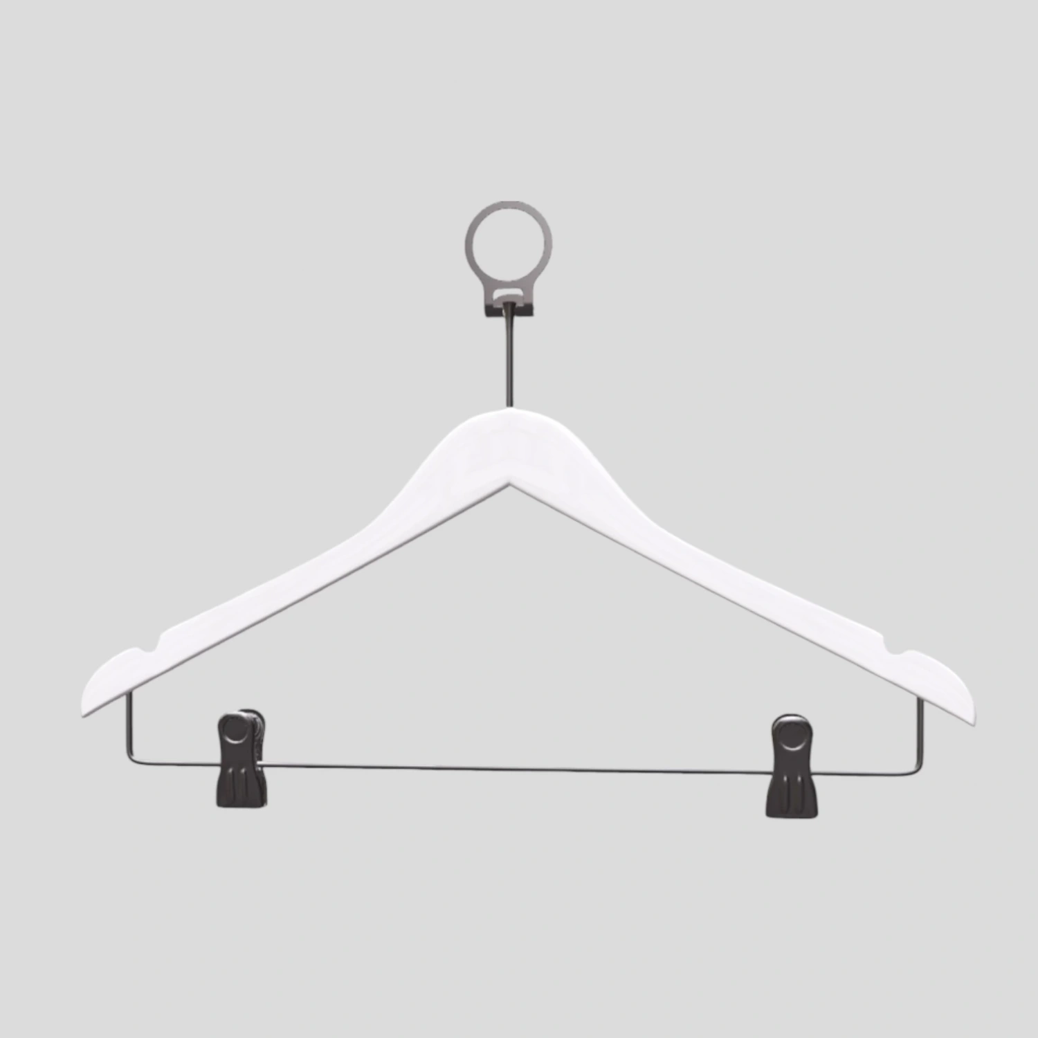 Beyaz Ahşap Otel Elbise Pantolon Askısı Mandallı