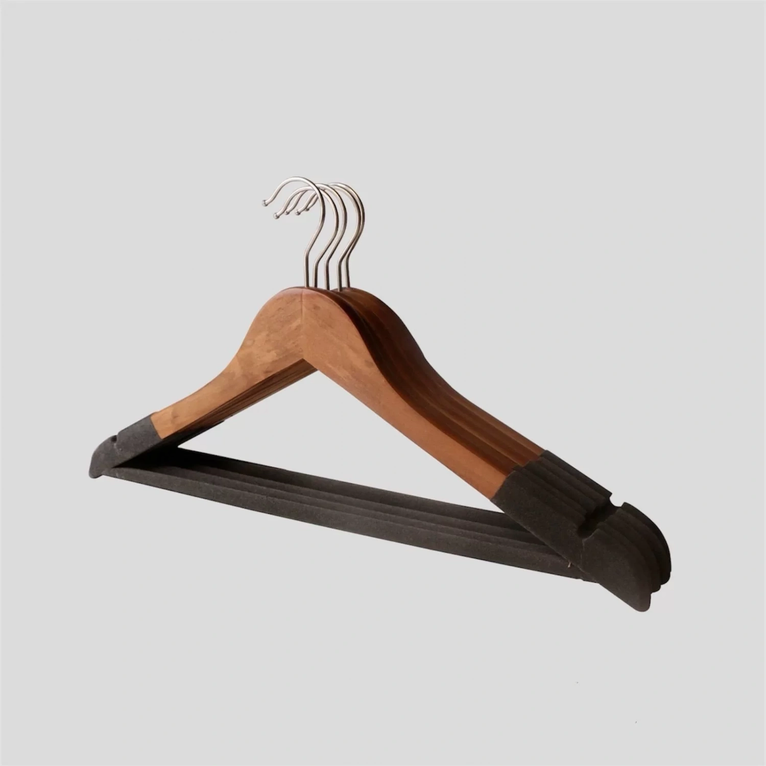 Ceviz Ahşap Ceviz Kadife Kaplamalı Elbise Pantolon Askısı