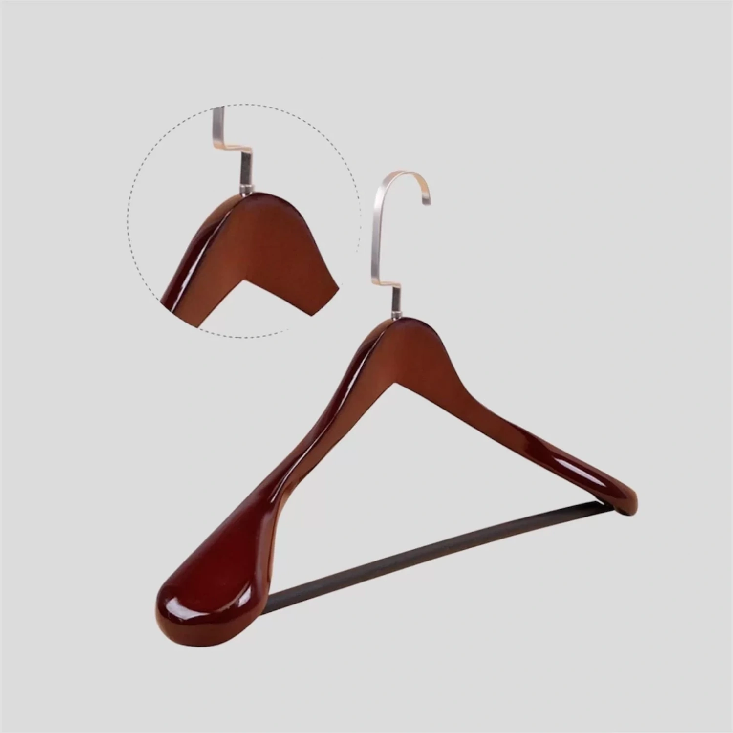 Ceviz Ahşap Nikel Lama Kancalı Pabuçlu Takım Elbise Askısı