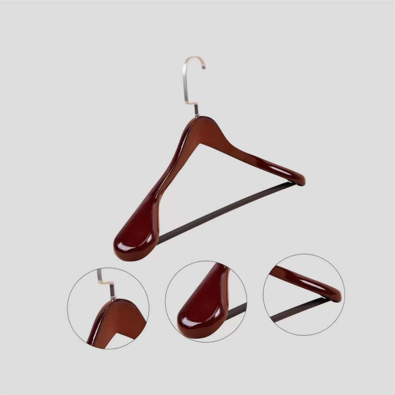 Ceviz Ahşap Nikel Lama Kancalı Pabuçlu Takım Elbise Askısı