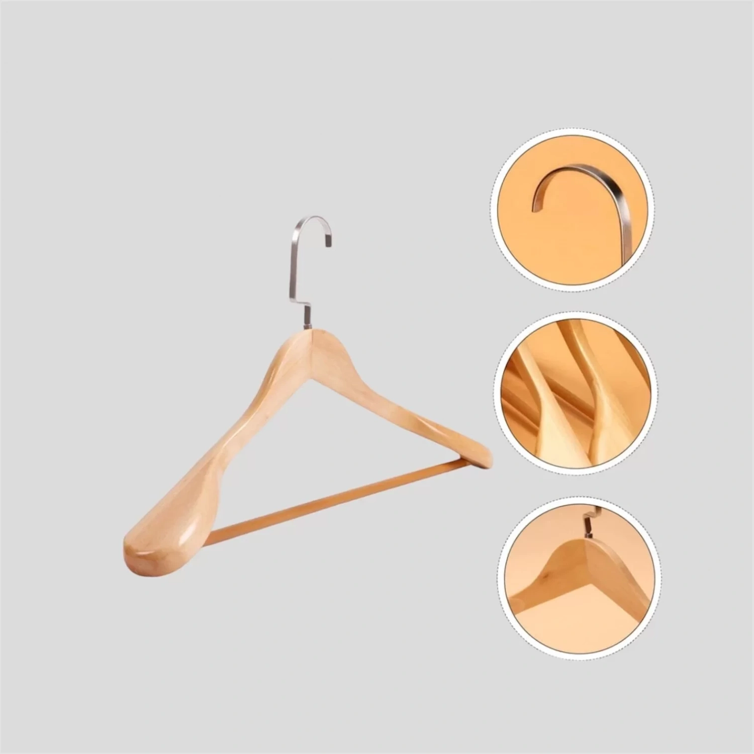 Naturel Ahşap Nikel Lama Kancalı Pabuçlu Takım Elbise Askısı