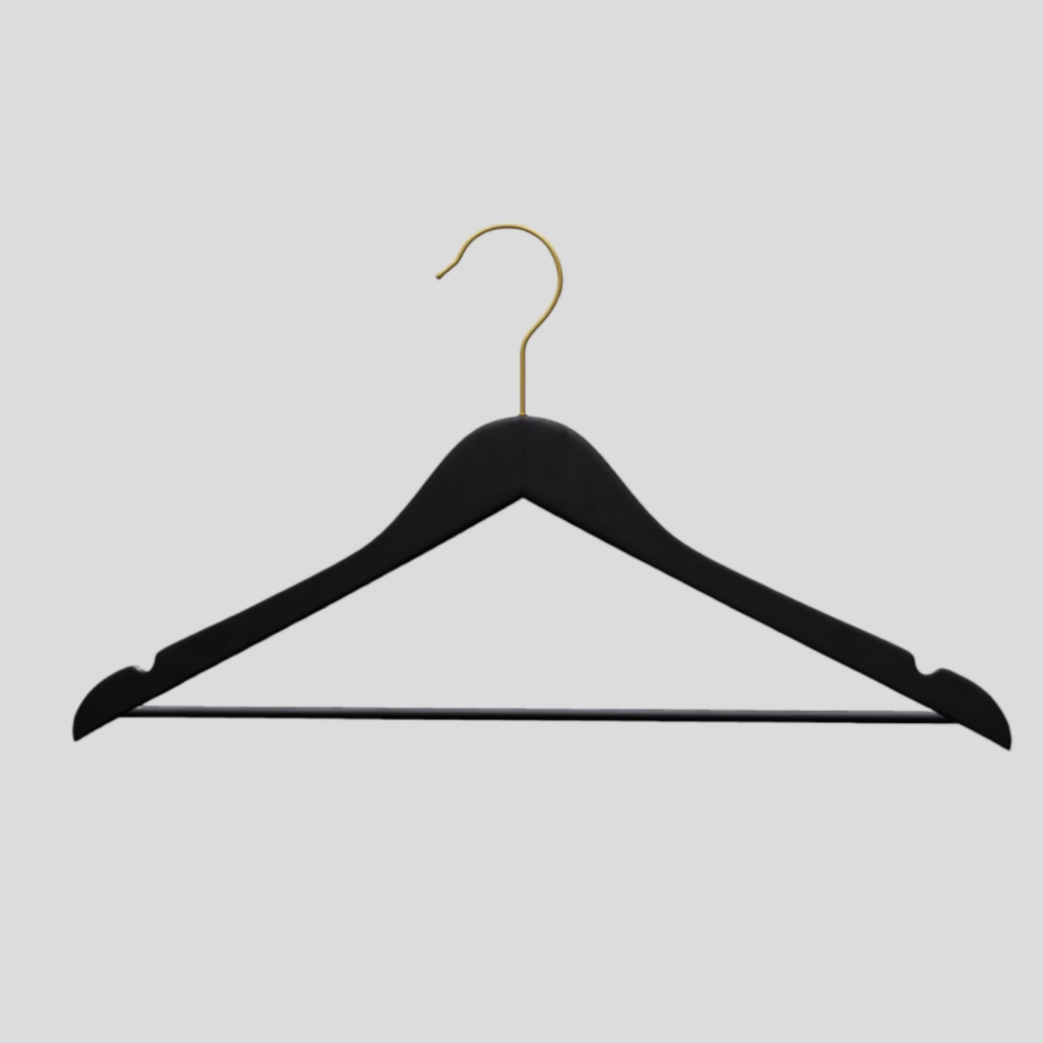 Siyah Ahşap Elbise Pantolon Askısı Gold Kanca