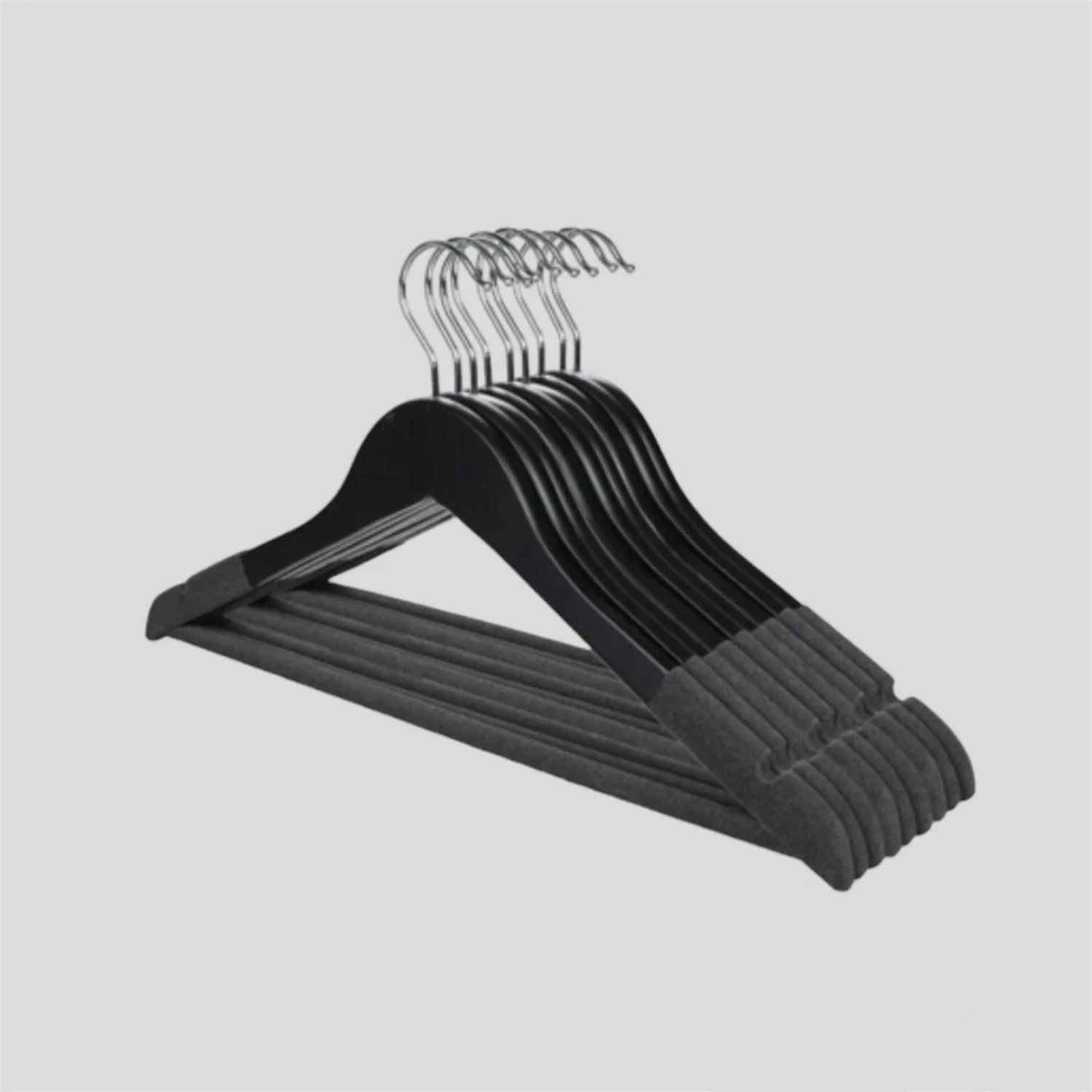 Siyah Ahşap Siyah Kadife Kaplamalı Elbise Pantolon Askısı