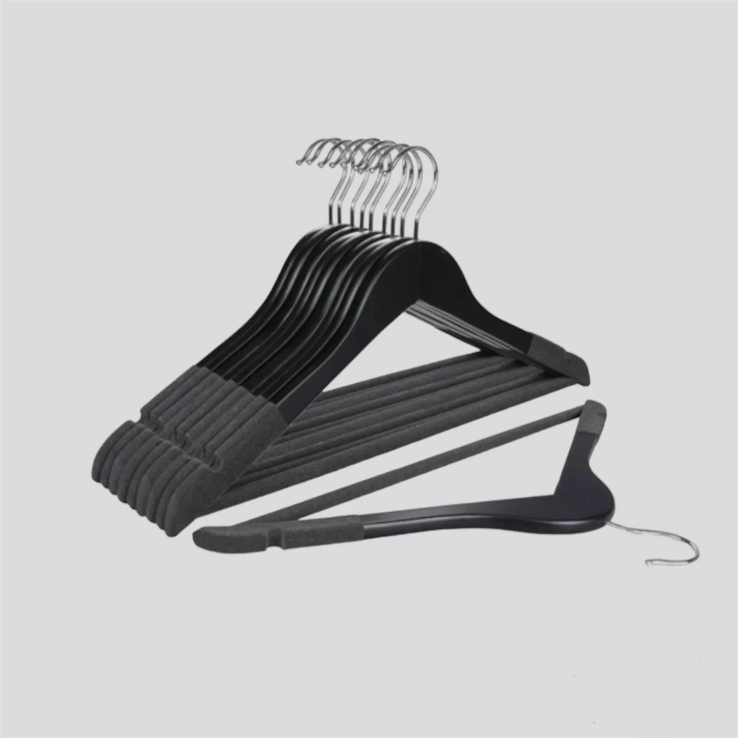 Siyah Ahşap Siyah Kadife Kaplamalı Elbise Pantolon Askısı