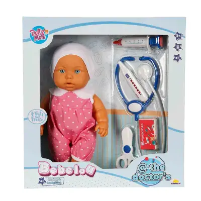 Sesli Bebelou Doktor Zamanı Bebek Seti 32 cm - Pembe