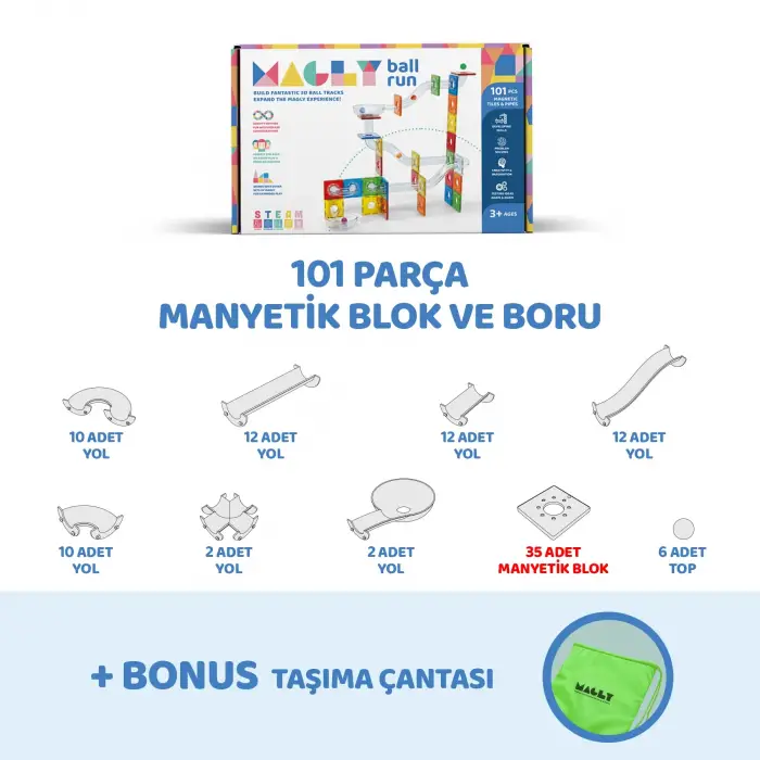 Magly Ball Run Parkur Oyunu 101 Parça Manyetik Yapı Seti
