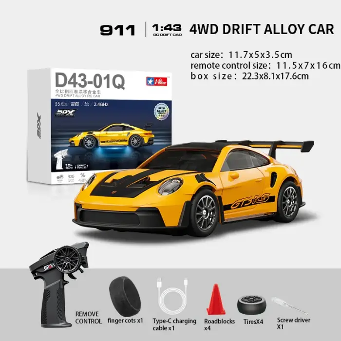 Drift Araba Porsche 911 1/43 4WD alışım RC, Jireskop ve led ışıklar
