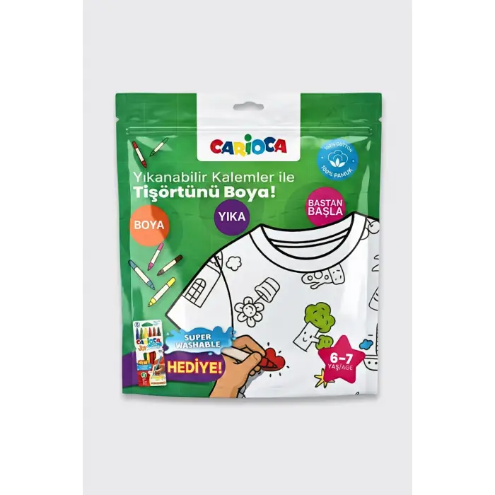 CARİOCA BOYANABİLİR TİŞÖRT KEÇELİ  KALEM HEDİYELİ 6-7 YAŞ