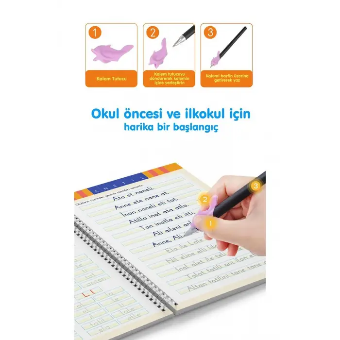 Oluklu Güzel Yazı Defteri Sihirli Uçan Mürekkepli Kalem Hediyeli 4-7 Yaş