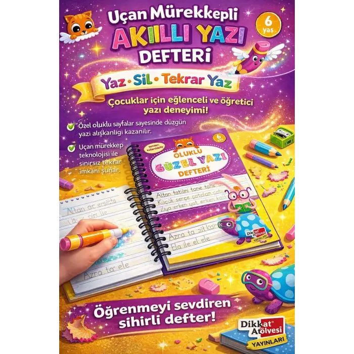Oluklu Güzel Yazı Defteri Sihirli Uçan Mürekkepli Kalem Hediyeli 4-7 Yaş