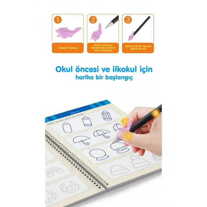 Oluklu Adım Adım Resim Kitabı Sihirli Uçan Mürekkepli Kalem Hediyeli 4-7 Yaş