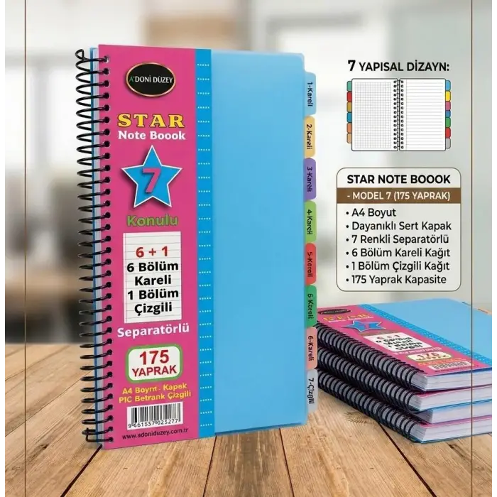 AYRAÇLI DEFTER 6+1 175 YP PP KAPAK A4