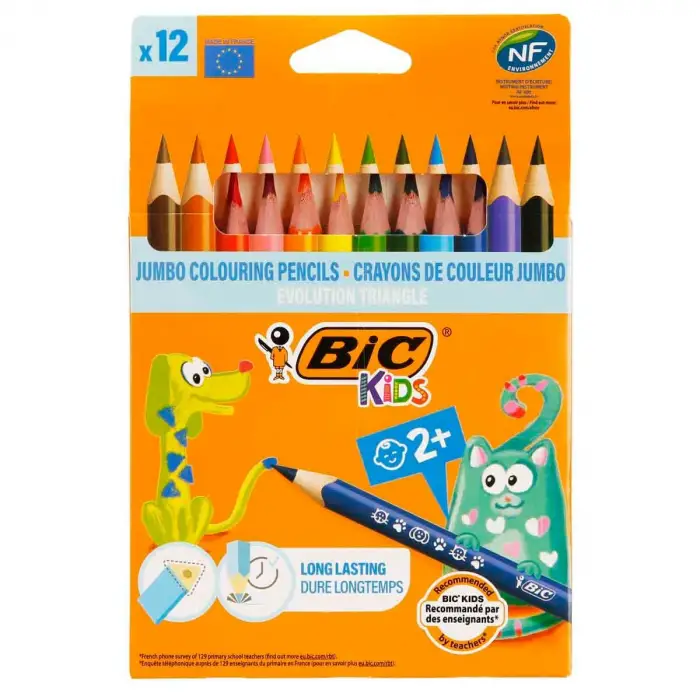 Bic Evolution Jumbo Üçgen Boya Kalemi 12`li