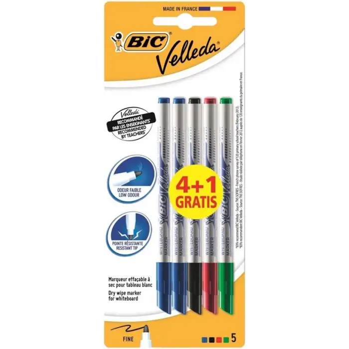 Bic Velleda 1721 Beyaz Tahta Kalemi 4+1