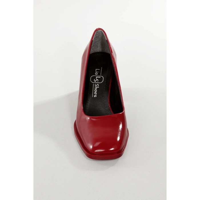 Kadın Bordo Rugan Topuklu Ayakkabı Kare Burun TPU Taban KBRDR100