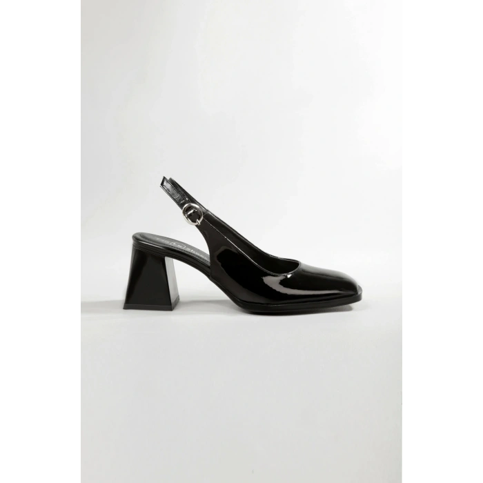 Kadın Siyah Rugan Topuklu Ayakkabı Kare Burun TPU Taban KSYHR101