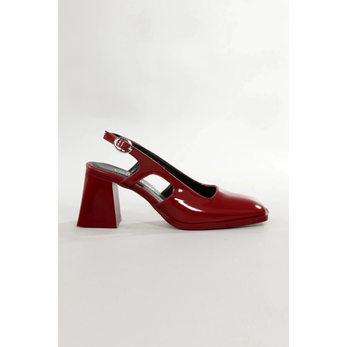 Kadın Bordo Rugan Topuklu Ayakkabı Kare Burun TPU Taban KBRDR104