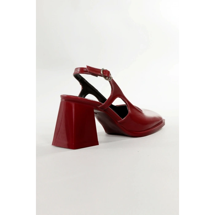 Kadın Bordo Rugan Topuklu Ayakkabı Kare Burun TPU Taban KBRDR104