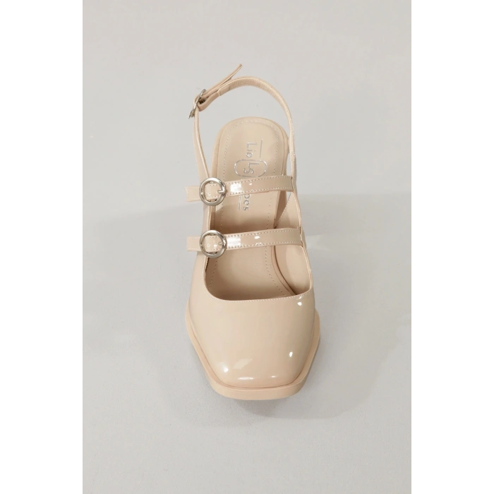 Kadın Bej Rugan Topuklu Ayakkabı Kare Burun TPU Taban KBEJR103