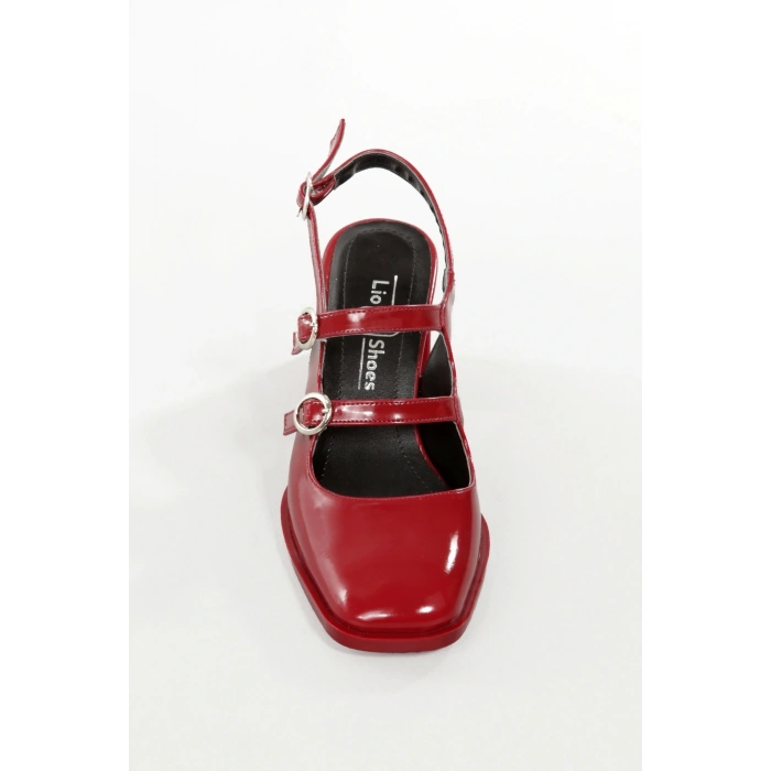 Kadın Bordo Rugan Topuklu Ayakkabı Kare Burun TPU Taban KBRDR103