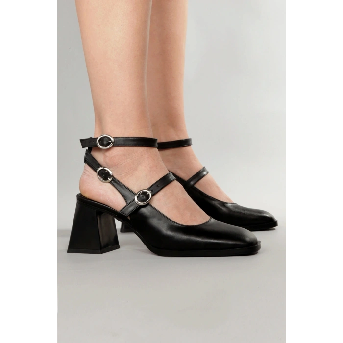 Kadın Siyah Topuklu Ayakkabı Kare Burun TPU Taban KSYHC102