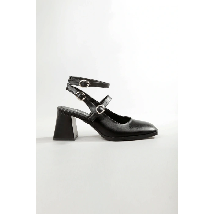 Kadın Siyah Topuklu Ayakkabı Kare Burun TPU Taban KSYHC102