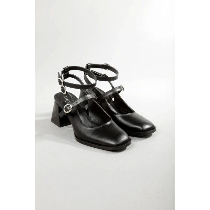 Kadın Siyah Topuklu Ayakkabı Kare Burun TPU Taban KSYHC102