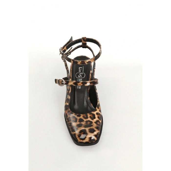 Kadın Leopar Rugan Topuklu Ayakkabı Kare Burun TPU Taban KLEOR102