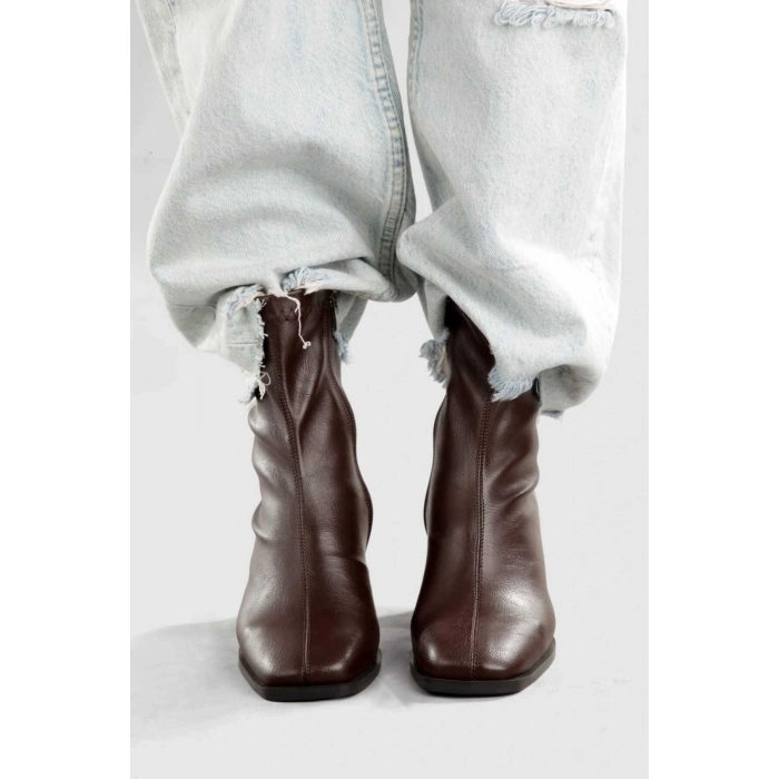 Kadın Bot Acı Kahve Kalın Topuklu Streç Boots