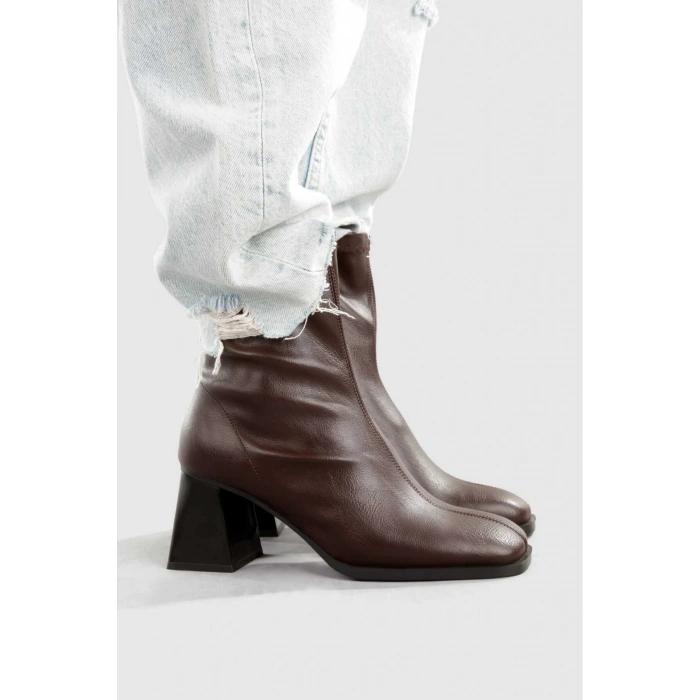 Kadın Bot Acı Kahve Kalın Topuklu Streç Boots
