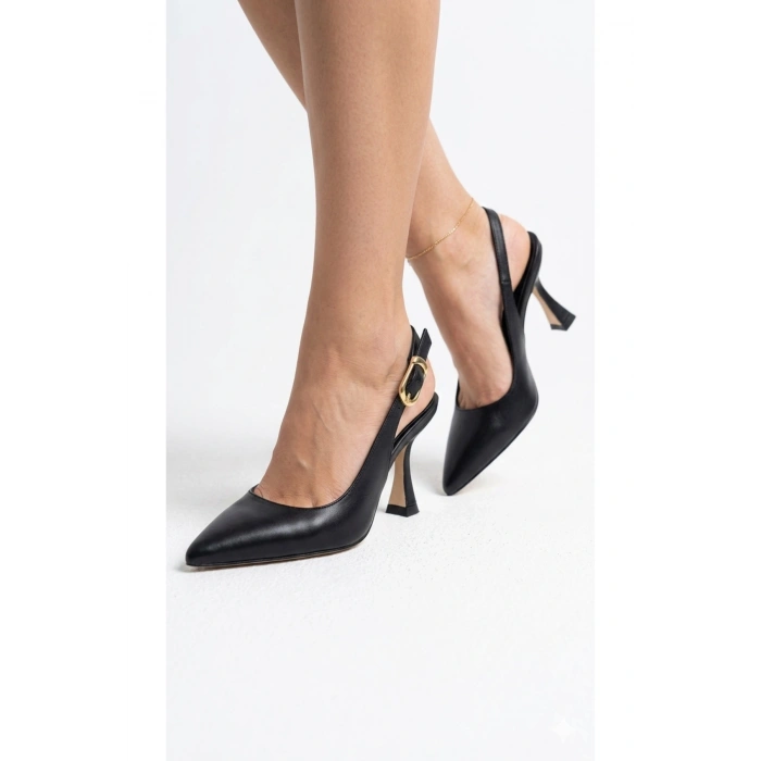 Kadın topuklu sivri bilekten bağlayan siyah mat