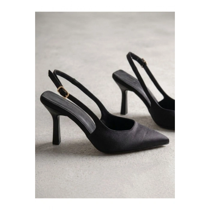 Mat Stiletto Sivri Burun Arkası Bantlı Topuğu Açık Günlük Rahat Kadın Topuklu Ayakkabı