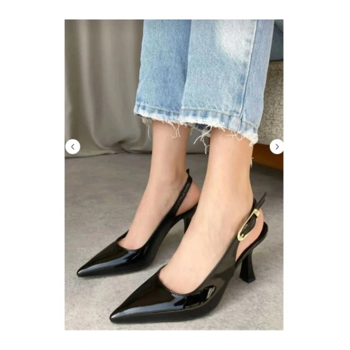 Siyah Kadın Stiletto Kalın Topuklu Ayakkabı