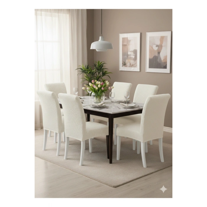 Likralı 6lı Sandalye Kılıfı Pamuklu Pitikare Yıkanabilir