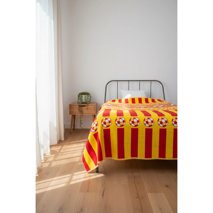 Tek Kişilik Pike Yatak Örtüsü 150x240 cm Taraftar Desen Sarı Kırmızı