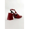 Kadın Bordo Rugan Topuklu Ayakkabı Kare Burun TPU Taban KBRDR104