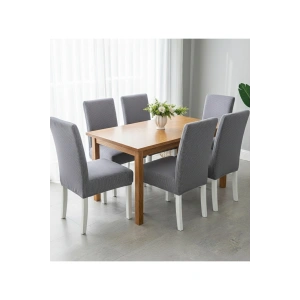 Likralı 6lı Sandalye Kılıfı Pamuklu Pitikare Yıkanabilir Gri