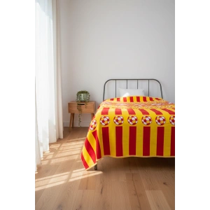 Tek Kişilik Pike Yatak Örtüsü 150x240 cm Taraftar Desen Sarı Kırmızı