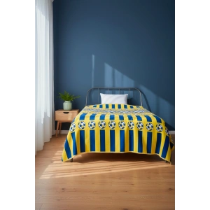 Tek Kişilik Pike Yatak Örtüsü 150x240 cm Taraftar Desen Sarı Lacivert