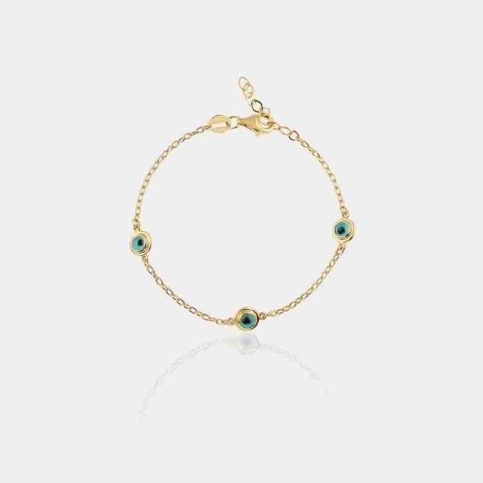 14 Ayar Altın 3 Gözlü Çocuk Bilekliği