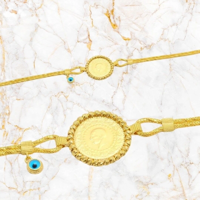 14 Ayar Altın Dorika Çift Sıra Çeyrekli Bileklik