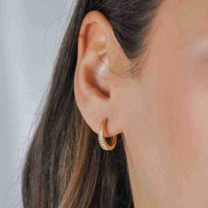 14 Ayar Altın Süzme Taşlı Halka Küpe