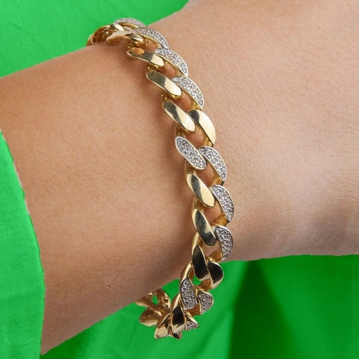 14 Ayar Altın Yan Taşlı Monaco Bileklik