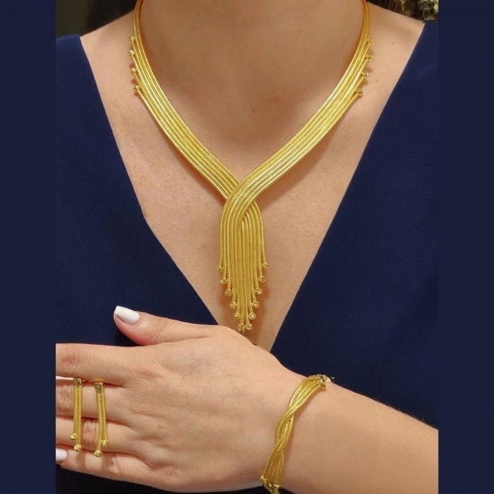 8 Ayar Altın Kalze Örgü Hasır Set Takımı