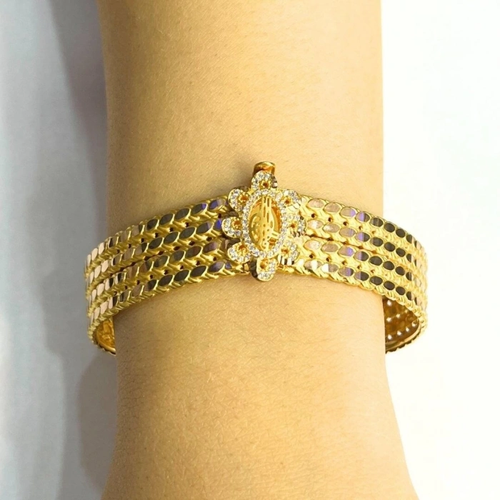 Sarı Altın 4 Sıra Çiçek Tuğra Kelepçe