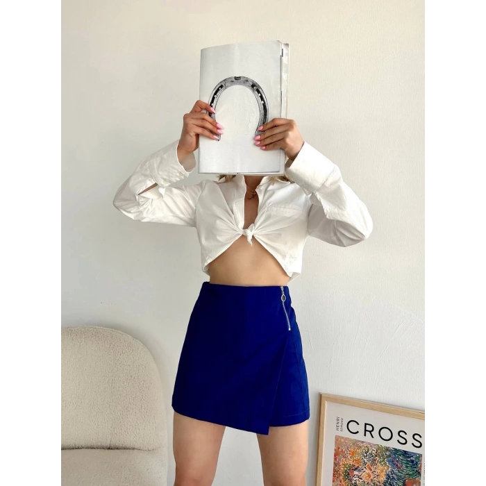 Gabardin fermuarlı şort etek S24906