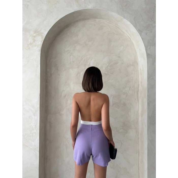 Kapaklı şort etek lila s208