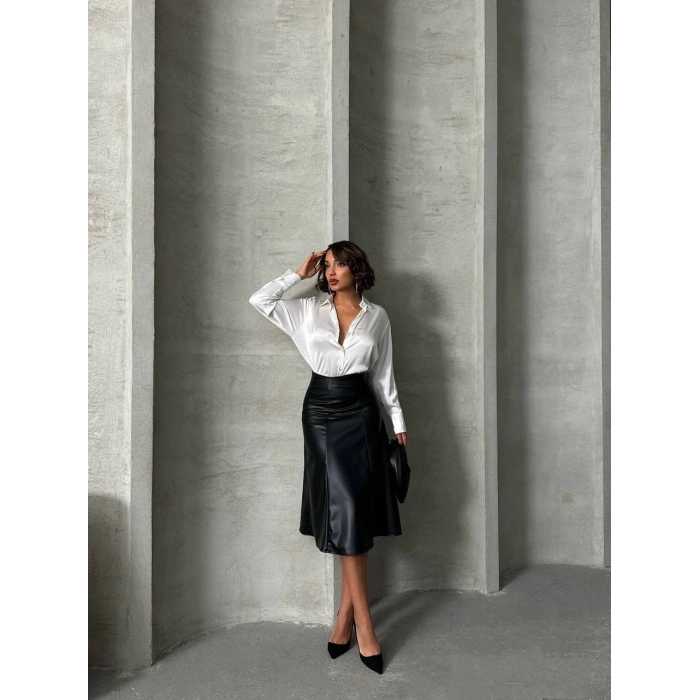 Komple parçalı deri etek siyah h26441